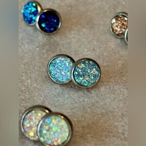 1 Set of 13 Pairs of Elegant Multicolor Silver Faux Druzy  Stud Earrings